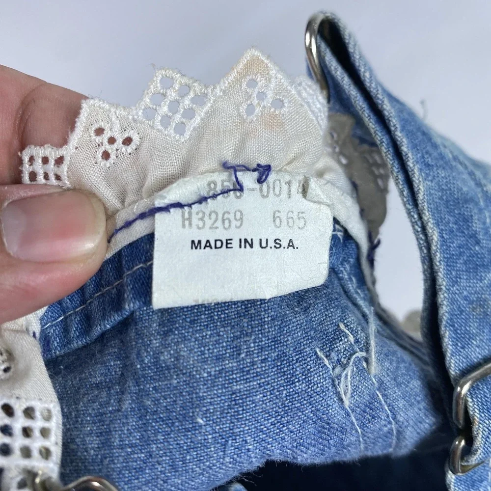 Vintage OshKosh Bgosh Overalls Girls 18‎ Months Denim Vestbak Hearts Lace 90s